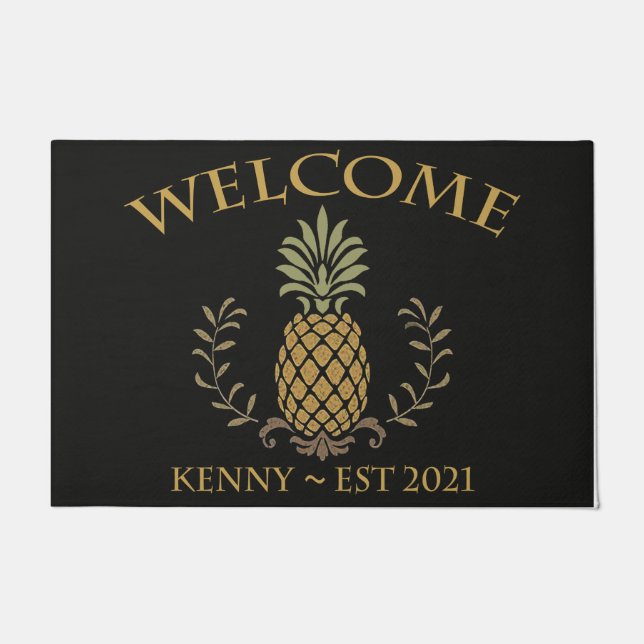  Welcome Pineapple mat, Tropical Doormat (Front)