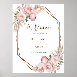 Welcome Pink Floral Wedding Value Poster