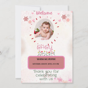 welcome pink Watercolor Baby  Invitation