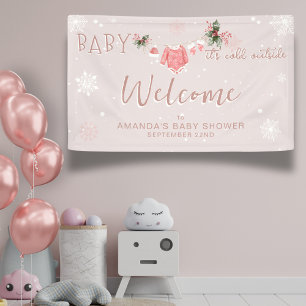 Welcome Pink Winter It's Cold Outside Baby Shower Banner