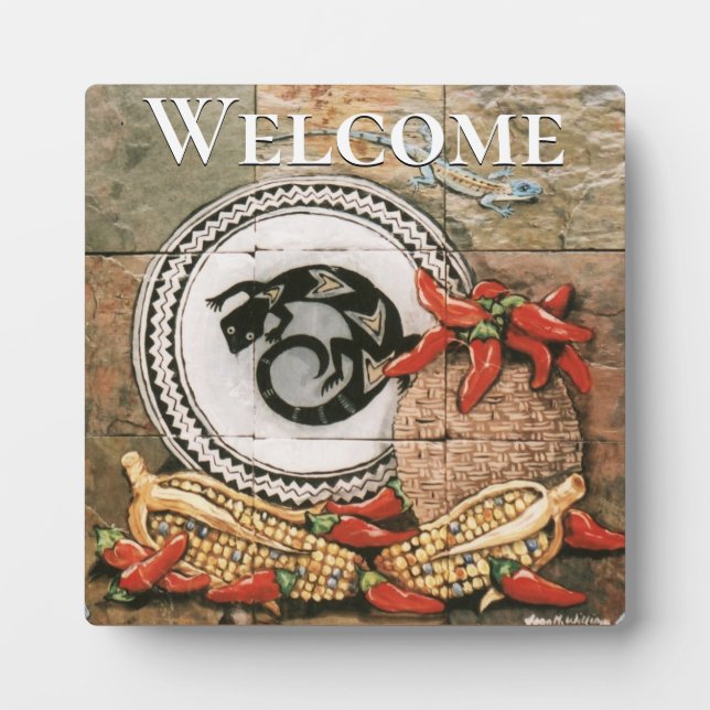 "Welcome" Placque, Southwest-Style Tile Design Pla Plaque (Front)