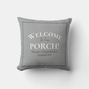 Welcome Porch Custom Trendy Gray Black Calligraphy Cushion