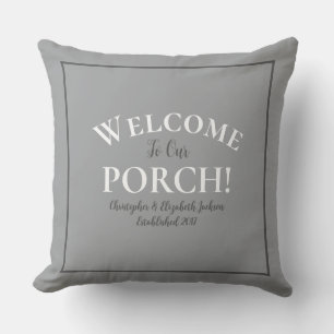 Welcome Porch Custom Trendy Gray Black Calligraphy Cushion