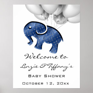 Welcome Poster Baby Shower Blue Navy Elephant