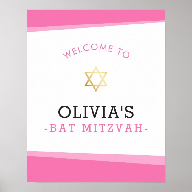 WELCOME POSTER bat mitzvah simple angles pink (Front)