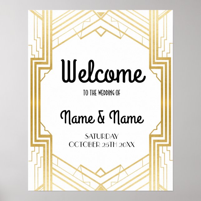 Welcome Poster Gatsby Art Deco Gold Wedding Poster (Front)