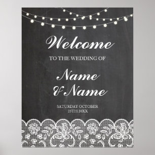 Welcome Poster Sign Wedding Lace & Chalk Poster