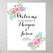 Welcome Poster Wedding Floral Watercolour Roses