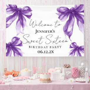 Welcome Purple Bow Coquette Script Sweet 16  Banner