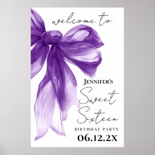 Welcome Purple Bow Coquette Script Sweet 16 Poster