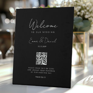 Welcome QR Code Wedding Galery Black Pedestal Sign