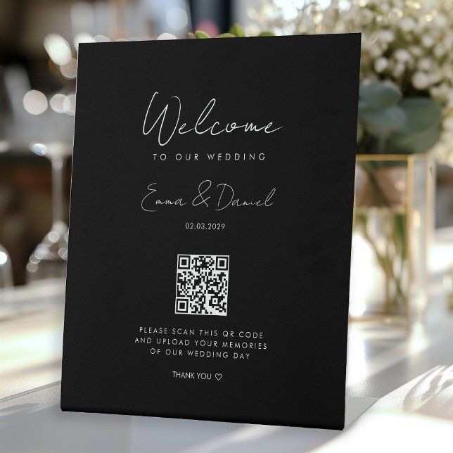 Welcome QR Code Wedding Galery Black Pedestal Sign (Creator Uploaded)