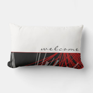 Welcome   Red Black & White Abstract Ribbons Lumbar Cushion