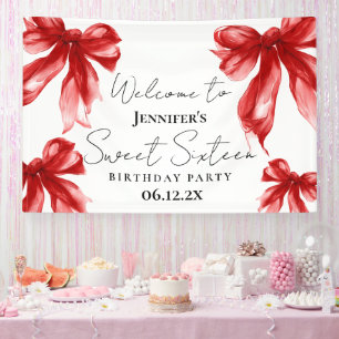 Welcome Red Bow Coquette Script Sweet 16  Banner