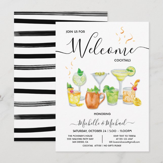 Welcome Rehearsal Engagement Cocktail Party Invitation (Front/Back)