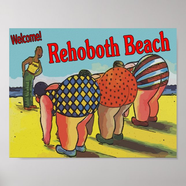 Welcome Rehoboth Beach Cartoon Poster (Front)