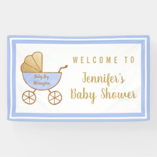 Welcome Retro Carriage Blue Boy Baby Shower Banner