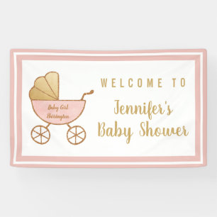 Welcome Retro Carriage Pink Girl Baby Shower Banner