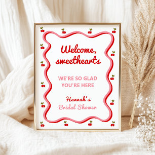 Welcome Retro Cherry Bridal Shower tabletop sign