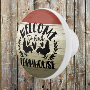 welcome rooster farmhouse kitchen ceramic knob