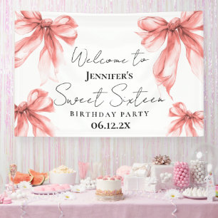 Welcome Rose Gold Bow Coquette Script Sweet 16  Banner