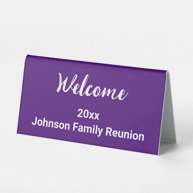 Welcome Royal Purple and White Name Family Reunion (Front)