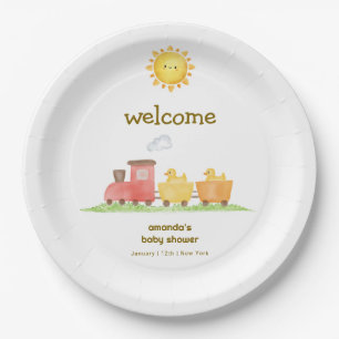 Welcome Rubber Duck Choo Choo Train Baby Shower Paper Plate
