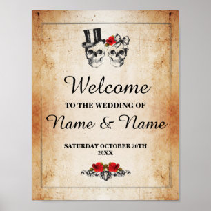 Welcome Rustic Skull Halloween Sign Wedding