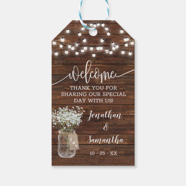 Welcome rustic wedding favour gift tags (Front)