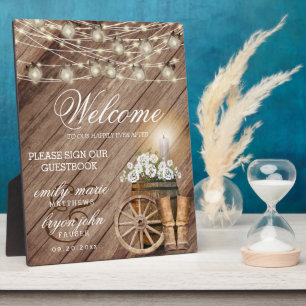 Welcome - Rustic Wood Barrel & White Floral Plaque