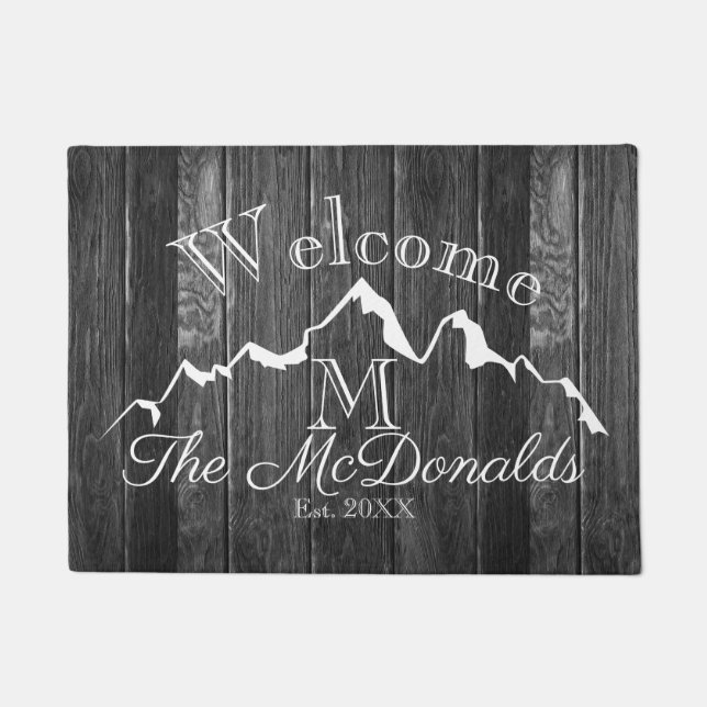 Welcome Rustic Wood Mountain | Family Monogram Doormat (Front)