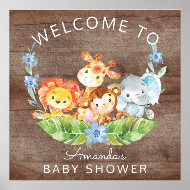 Welcome Safari Jungle Baby Shower Sign (Front)