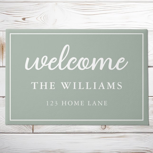 Welcome Sage Green Family Name Personalised Doormat (Creator Uploaded)