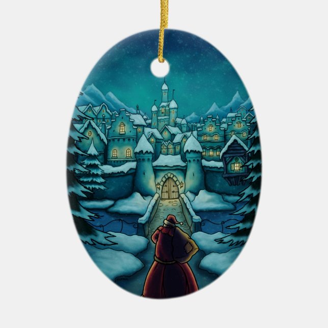 welcome santa holiday ceramic ornament (Front)
