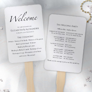 Welcome Script Black & White Ceremony Program Sign Hand Fan