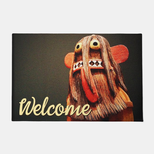 Welcome Script Kachina Doll Face Photo Cute Bold Doormat (Front)