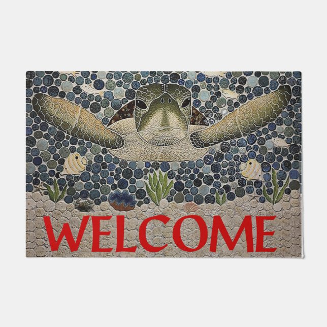 Welcome Sea Turtle Doormat, Turtle Quote Doormat (Front)