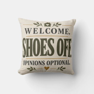 Welcome Shoes Off Opinions Optional Funny House Ru Cushion