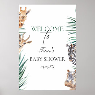 Welcome Sign Baby Shower Safari Animals Poster