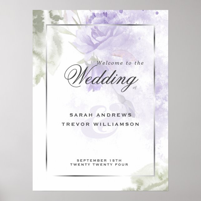 Welcome Sign Beautiful Rustic Lilac Purple Roses (Front)