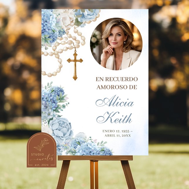 WELCOME SIGN Blue Hydrangea Rosary Funeral (Creator Uploaded)
