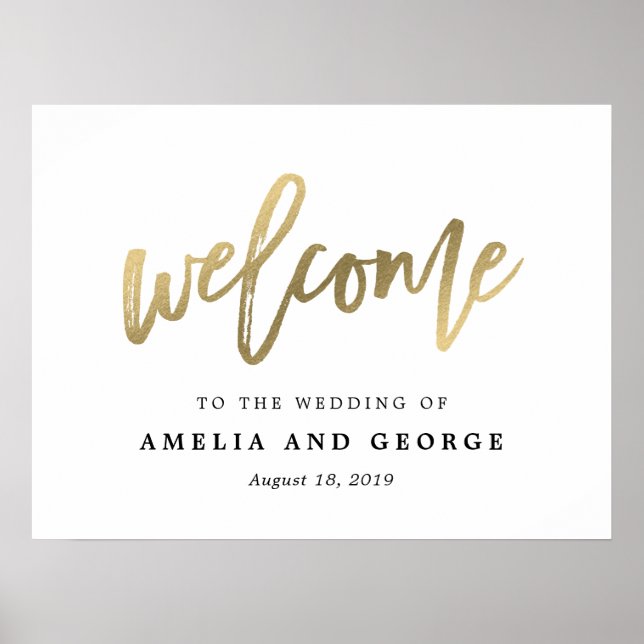 Welcome Sign Choose Your Size Brushed Faux Gold (Front)