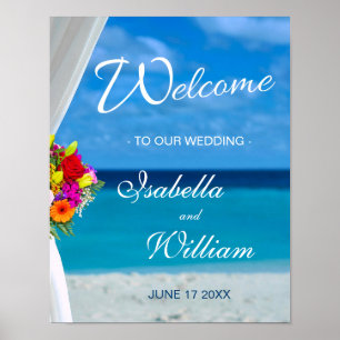 Welcome Sign   Colourful Flowers Beach Wedding