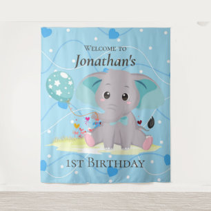 welcome sign Cute Elephant Blue Backdrop Tapestry