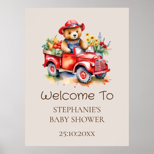 Welcome Sign Cute Teddy Locally Grown Baby Shower  (Front)