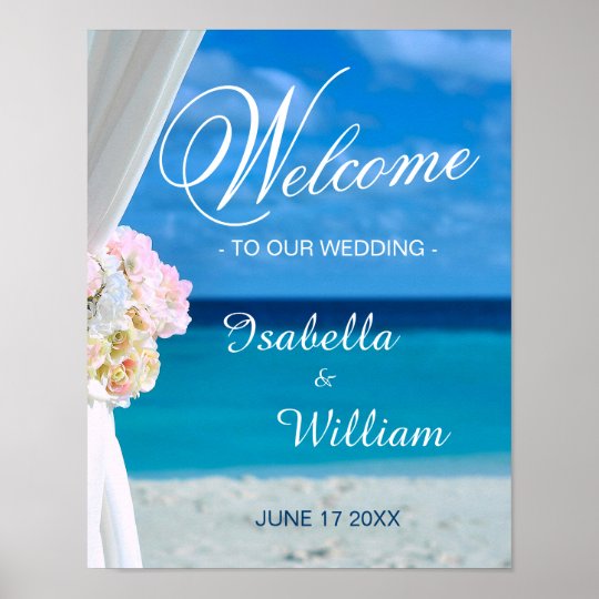 Welcome Sign | Floral Ocean Beach Summer Wedding