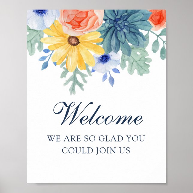 Welcome Sign Floral Succulent Bridal Shower Poster (Front)