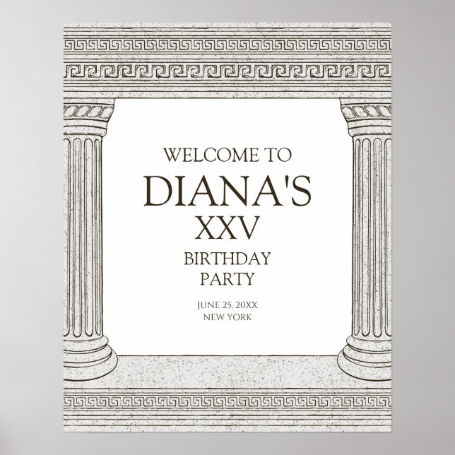 Welcome Sign for toga party with stone columns (Front)