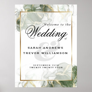 Welcome Sign Gold Muted Sage Green Ink