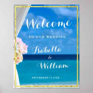 Welcome Sign   Gold Ocean Beach Summer Wedding